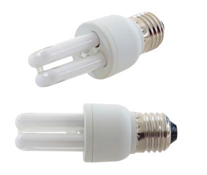 Isolate compact fluorescent, light bulb on white background