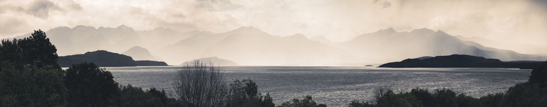 An image of a rainy day at Lake Te Anau, New Zealand
