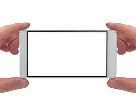 Isolate mobile phone in hand on white background, communication concept