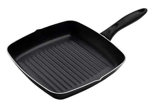 Isolate black grill pan on white background, kitchenware 