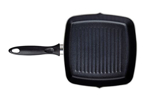 Isolate black grill pan on white background, top view 