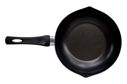 Isolate black cooking pan on white background, top view