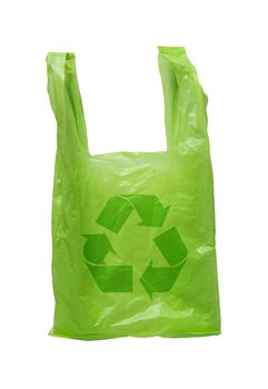 Isolate recycle green plastic bag on white background