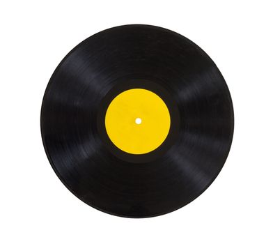 Picture of old record with yellow label on white background