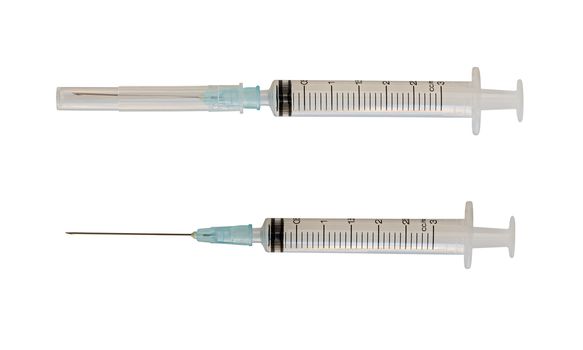 Isolate syringe or injection needle on white background, medical concept