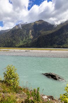 An image of a riverbed landscape scenery in south New Zealand