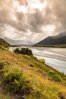 An image of a dramatic landscape scenery Arthur's pass in south New Zealand