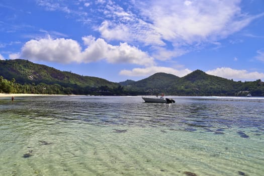 Sunny day beach view on the paradise islands Seychelles.