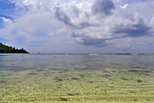 Sunny day beach view on the paradise islands Seychelles.