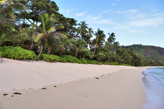 Sunny day beach view on the paradise islands Seychelles.