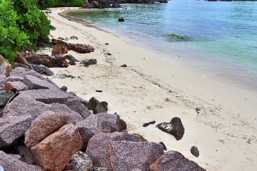 Sunny day beach view on the paradise islands Seychelles.