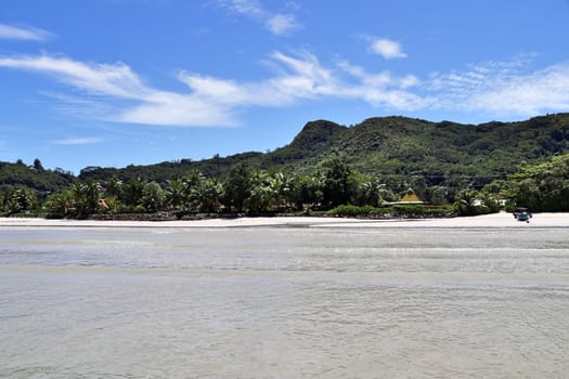 Sunny day beach view on the paradise islands Seychelles.