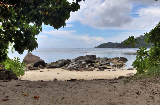 Sunny day beach view on the paradise islands Seychelles.