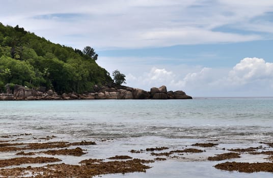 Sunny day beach view on the paradise islands Seychelles.