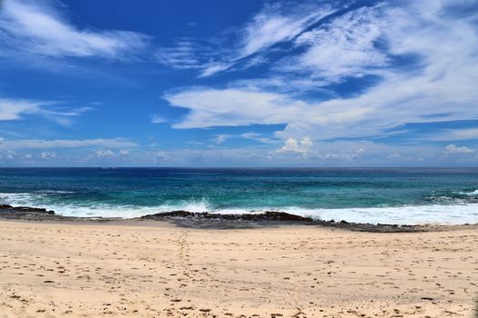 Sunny day beach view on the paradise islands Seychelles.