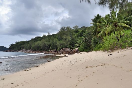 Sunny day beach view on the paradise islands Seychelles.