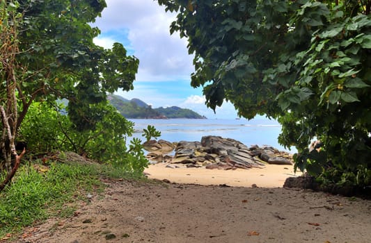 Sunny day beach view on the paradise islands Seychelles.