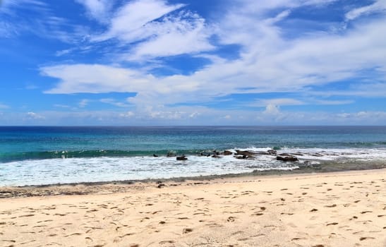 Sunny day beach view on the paradise islands Seychelles.