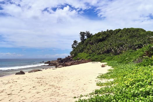 Sunny day beach view on the paradise islands Seychelles.