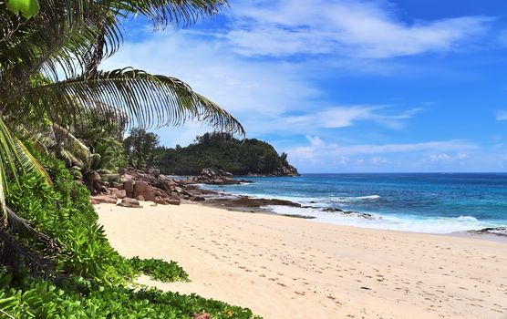 Sunny day beach view on the paradise islands Seychelles.