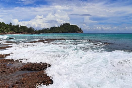 Sunny day beach view on the paradise islands Seychelles.