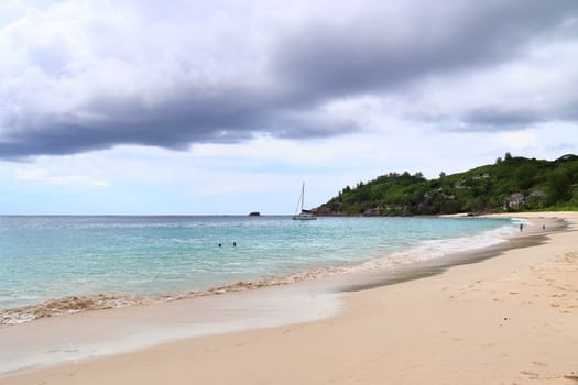 Sunny day beach view on the paradise islands Seychelles.