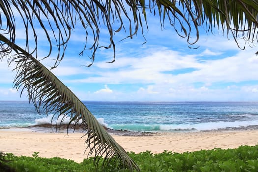 Sunny day beach view on the paradise islands Seychelles.