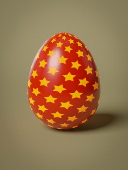 A red egg with yellow stars isolated 3D illustration