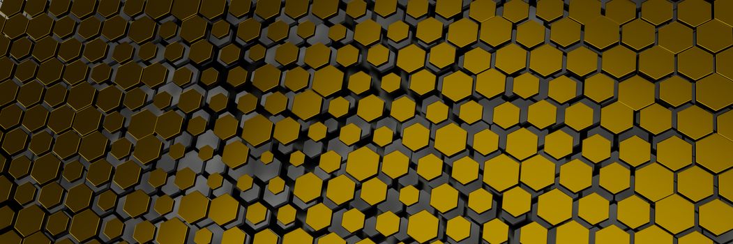 3d illustration of a golden hexagon background