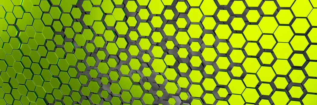 3d illustration of a green yellow hexagon background