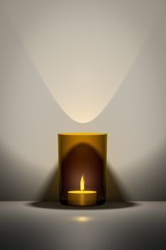 3d illustration of a candle in a orange glass with space for your content