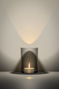 3d illustration of a candle in a white glass with space for your content