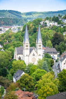 An aerial view to the church of Siegen Germany