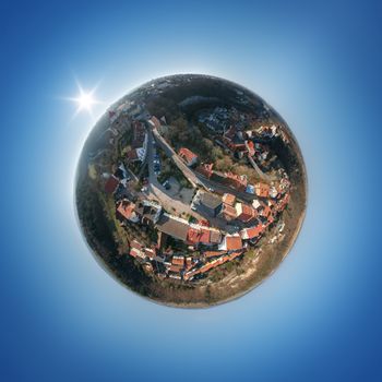 An image of a little planet panorama of the castle of Haigerloch Germany