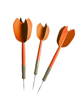 three orange typical darts arrows 3D illustration