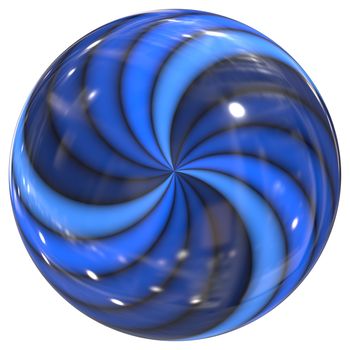 An illustration of a blue swirl glass sphere