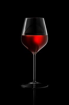 A glass of red wine on black background 3d illustration