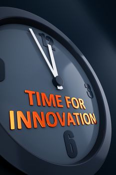 A clock with text time for innovation 3D illustration