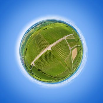 A little planet aerial view vineyard scenery at Kaiserstuhl Germany