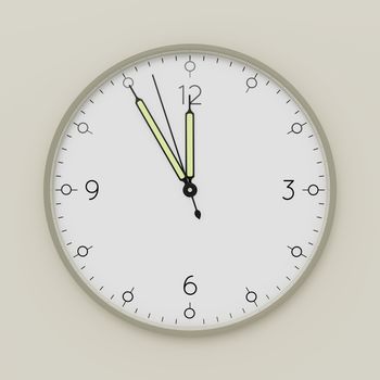 a clock shows five minutes to noon 3d illustration