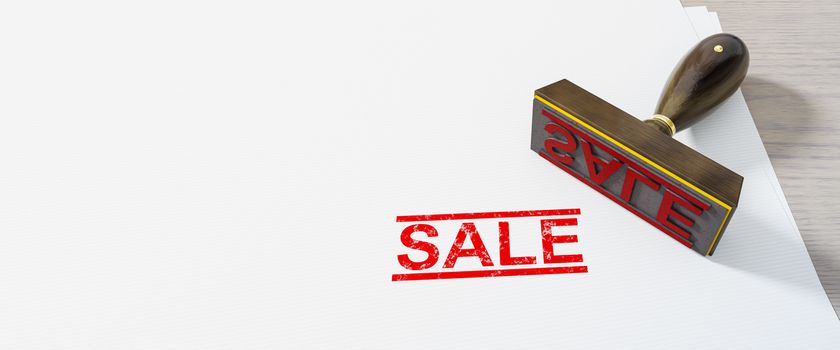 red stamp sale on white paper background 3D illustration