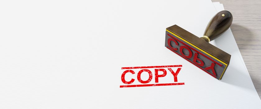 red copy stamp on white paper background 3D illustration