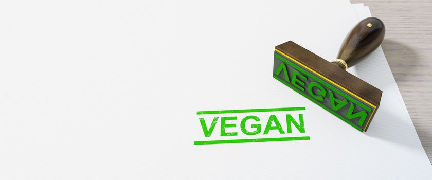 green stamp vegan on white paper background 3D illustration