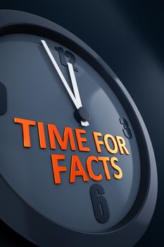 A clock with text time for facts 3D illustration