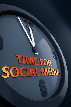 A clock with text time for social media 3D illustration