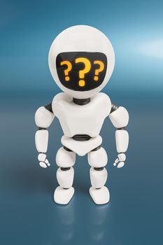 A sweet toy robot with question marks 3d illustration