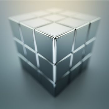 A chrome cube block reflection 3D illustration