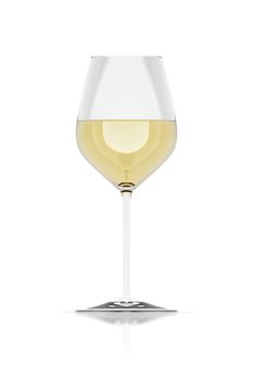 A glass of white wine and white background 3d illustration