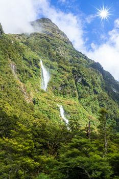 An image of a beautiful waterfall in New Zealand