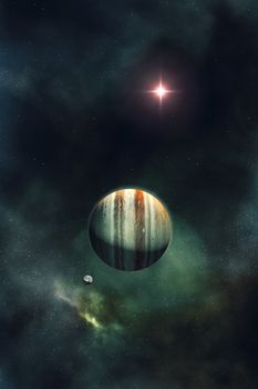 beautiful night sky with gas giant planet and nebula 3D illustration
